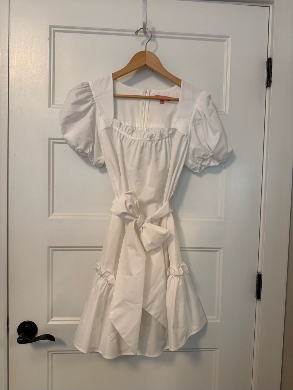LDT White Puff Sleeve Tie Dress